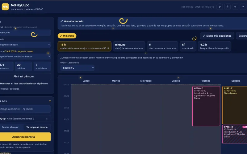 Screenshot of the NoHayCupo project